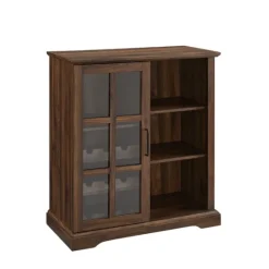 Kirkland's Home Dark Walnut Sliding Glass Door Bar Cabinet- Cabinets & Sideboards