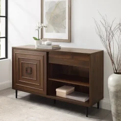 Kirkland's Home Dark Walnut Square Sliding Door Wooden Cabinet- Cabinets & Sideboards