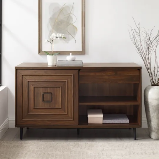 Kirkland's Home Dark Walnut Square Sliding Door Wooden Cabinet- Cabinets & Sideboards