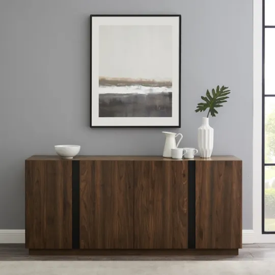Kirkland's Home Dark Walnut Wood And Black Metal Sideboard- Cabinets & Sideboards