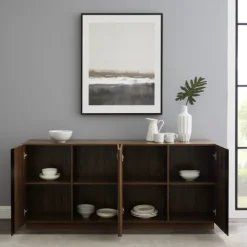 Kirkland's Home Dark Walnut Wood And Black Metal Sideboard- Cabinets & Sideboards