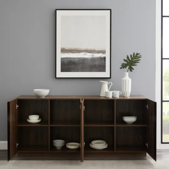 Kirkland's Home Dark Walnut Wood And Black Metal Sideboard- Cabinets & Sideboards