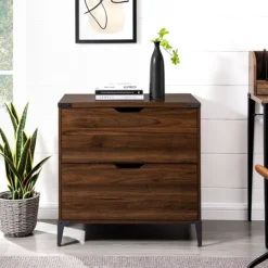 Kirkland's Home Dark Walnut Wood And Iron Accent Filing Cabinet- Office Furniture