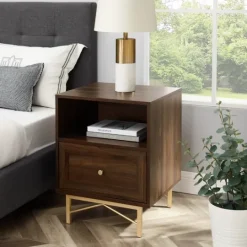 Kirkland's Home Dark Walnut Wood Open Cubby Nightstand- Nightstands