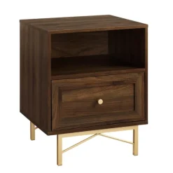 Kirkland's Home Dark Walnut Wood Open Cubby Nightstand- Nightstands