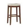 Kirkland's Home Dark Wood Bar Stool With Striped Cushion- Bar Stools & Counter Height Stools
