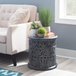 Kirkland's Home Dark Wood Carved Detail Accent Table- Accent & End Tables