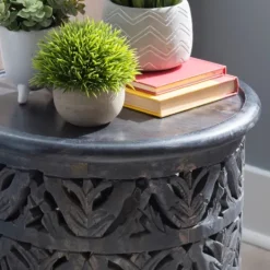 Kirkland's Home Dark Wood Carved Detail Accent Table- Accent & End Tables