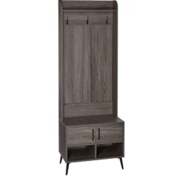 Kirkland's Home Dark Wood Grain Hall Tree With Bench- Entryway Furniture