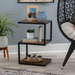 Kirkland's Home Dark Wood Shelves S-Frame Accent Table- Accent & End Tables
