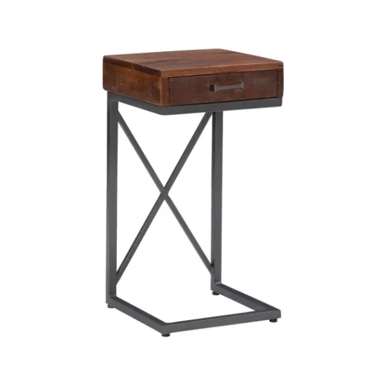 Kirkland's Home Dark Wood Single Drawer C-Frame Accent Table- Accent & End Tables