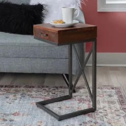 Kirkland's Home Dark Wood Single Drawer C-Frame Accent Table- Accent & End Tables