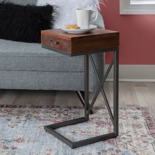 Kirkland's Home Dark Wood Single Drawer C-Frame Accent Table- Accent & End Tables