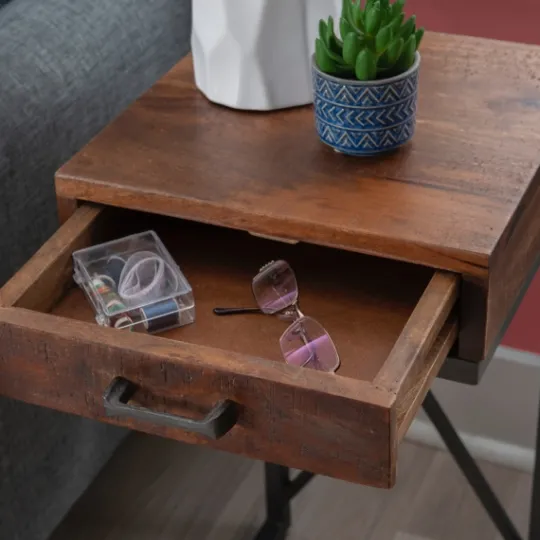 Kirkland's Home Dark Wood Single Drawer C-Frame Accent Table- Accent & End Tables