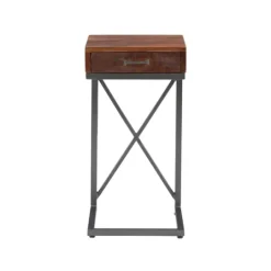Kirkland's Home Dark Wood Single Drawer C-Frame Accent Table- Accent & End Tables