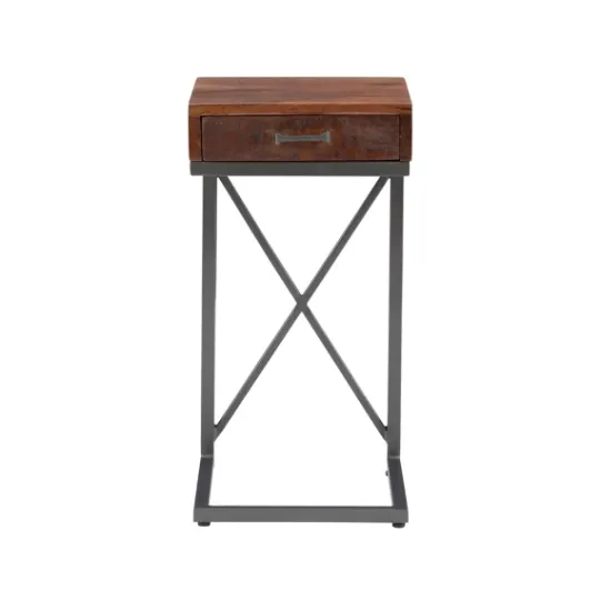 Kirkland's Home Dark Wood Single Drawer C-Frame Accent Table- Accent & End Tables