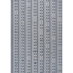 Kirkland's Home Davon Blue Geometric Striped Outdoor Rug, 5X8- Outdoor Rugs