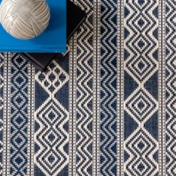 Kirkland's Home Davon Blue Geometric Striped Outdoor Rug, 5X8- Outdoor Rugs