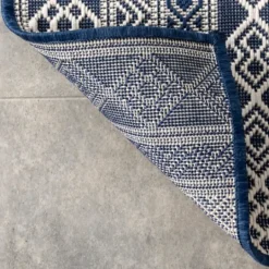 Kirkland's Home Davon Blue Geometric Striped Outdoor Rug, 5X8- Outdoor Rugs