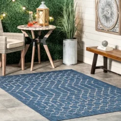 Kirkland's Home Davon Blue Moroccan Trellis Outdoor Rug, 5X8- Outdoor Rugs