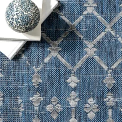 Kirkland's Home Davon Blue Moroccan Trellis Outdoor Rug, 5X8- Outdoor Rugs