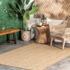 Kirkland's Home Davon Geometric Striped Outdoor Rug, 8X10- Outdoor Rugs