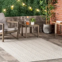 Kirkland's Home Davon Gray Geometric Striped Outdoor Rug, 5X8- Outdoor Rugs