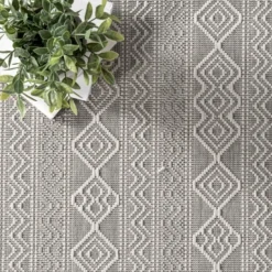 Kirkland's Home Davon Gray Geometric Striped Outdoor Rug, 5X8- Outdoor Rugs