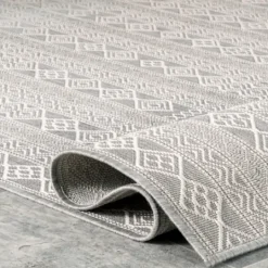 Kirkland's Home Davon Gray Geometric Striped Outdoor Rug, 8X10- Outdoor Rugs