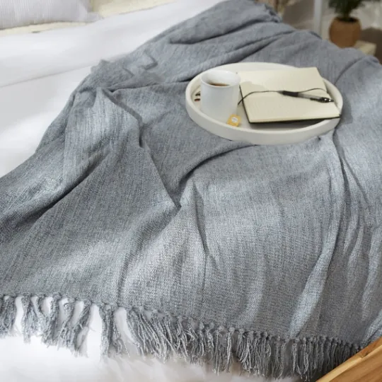 Kirkland's Home Demin Chenille Fringe Throw- Blankets & Throws