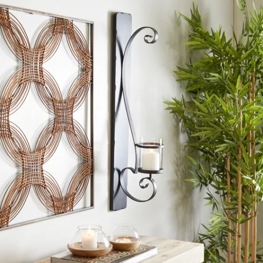 Kirkland's Home Distressed Black Scrolled Metal Sconce- Sconces
