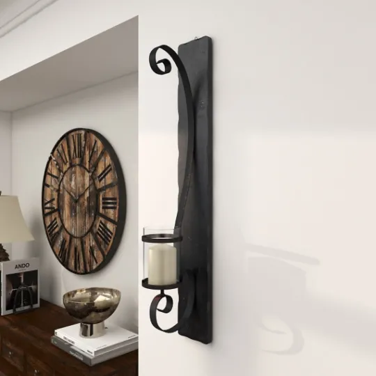 Kirkland's Home Distressed Black Scrolled Metal Sconce- Sconces