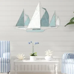 Kirkland's Home Distressed Blue Sailboats Wall Sculpture- Wall Plaques