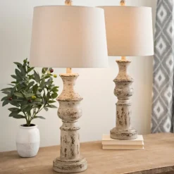 Kirkland's Home Distressed Cream Table Lamps, Set Of 2- Table Lamps