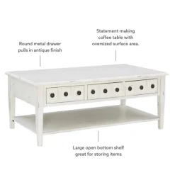 Kirkland's Home Distressed Cream Wood 3-Drawer Coffee Table- Coffee Tables