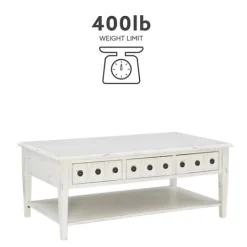 Kirkland's Home Distressed Cream Wood 3-Drawer Coffee Table- Coffee Tables