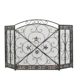 Kirkland's Home Distressed Fleur De Lis Three-Panel Fire Screen- Fireplace Accessories