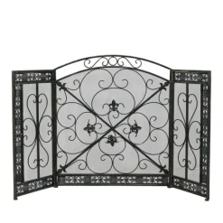 Kirkland's Home Distressed Fleur De Lis Three-Panel Fire Screen- Fireplace Accessories
