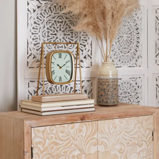 Kirkland's Home Distressed Gold Frame Square Tabletop Clock- Decorative Accents