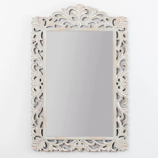 Kirkland's Home Distressed Gray Carved Ornate Scroll Mirror- Decorative Mirrors