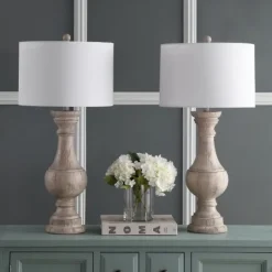 Kirkland's Home Distressed Ivory Faux Wood Table Lamps, Set Of 2- Table Lamps