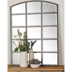 Kirkland's Home Distressed Metal Windowpane Arched Mirror- Decorative Mirrors