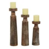 Kirkland's Home Distressed Mocha Mango Wood Candlesticks, Set Of 3- Candle Holders