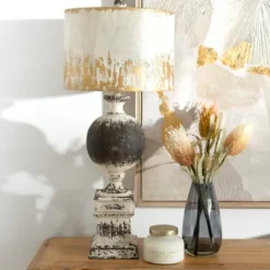 Kirkland's Home Distressed Round Black Table Lamp- Table Lamps