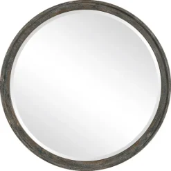 Kirkland's Home Distressed Slate Blue Wooden Round Wall Mirror- Framed Mirrors