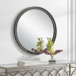 Kirkland's Home Distressed Slate Blue Wooden Round Wall Mirror- Framed Mirrors