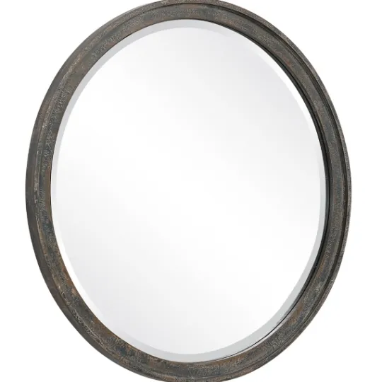 Kirkland's Home Distressed Slate Blue Wooden Round Wall Mirror- Framed Mirrors