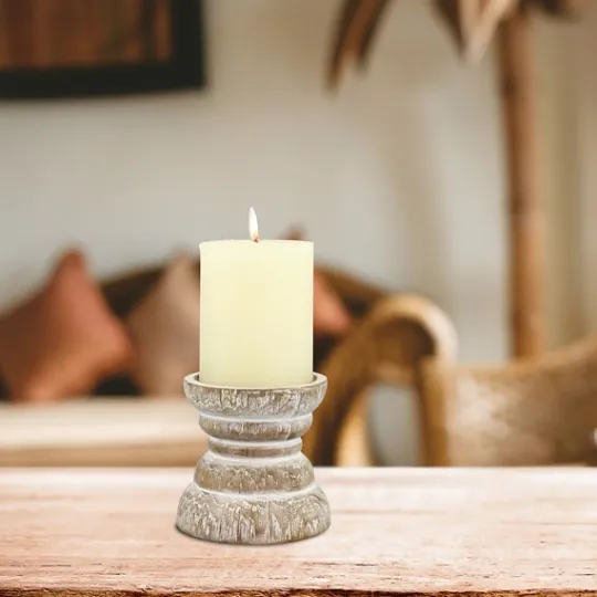 Kirkland's Home Distressed Turned Wood Candle Holder, 4 In.- Candle Holders