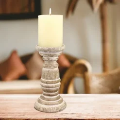 Kirkland's Home Distressed Turned Wood Candle Holder, 8 In.- Candle Holders