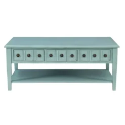 Kirkland's Home Distressed Turquoise Wood 3-Drawer Coffee Table- Coffee Tables